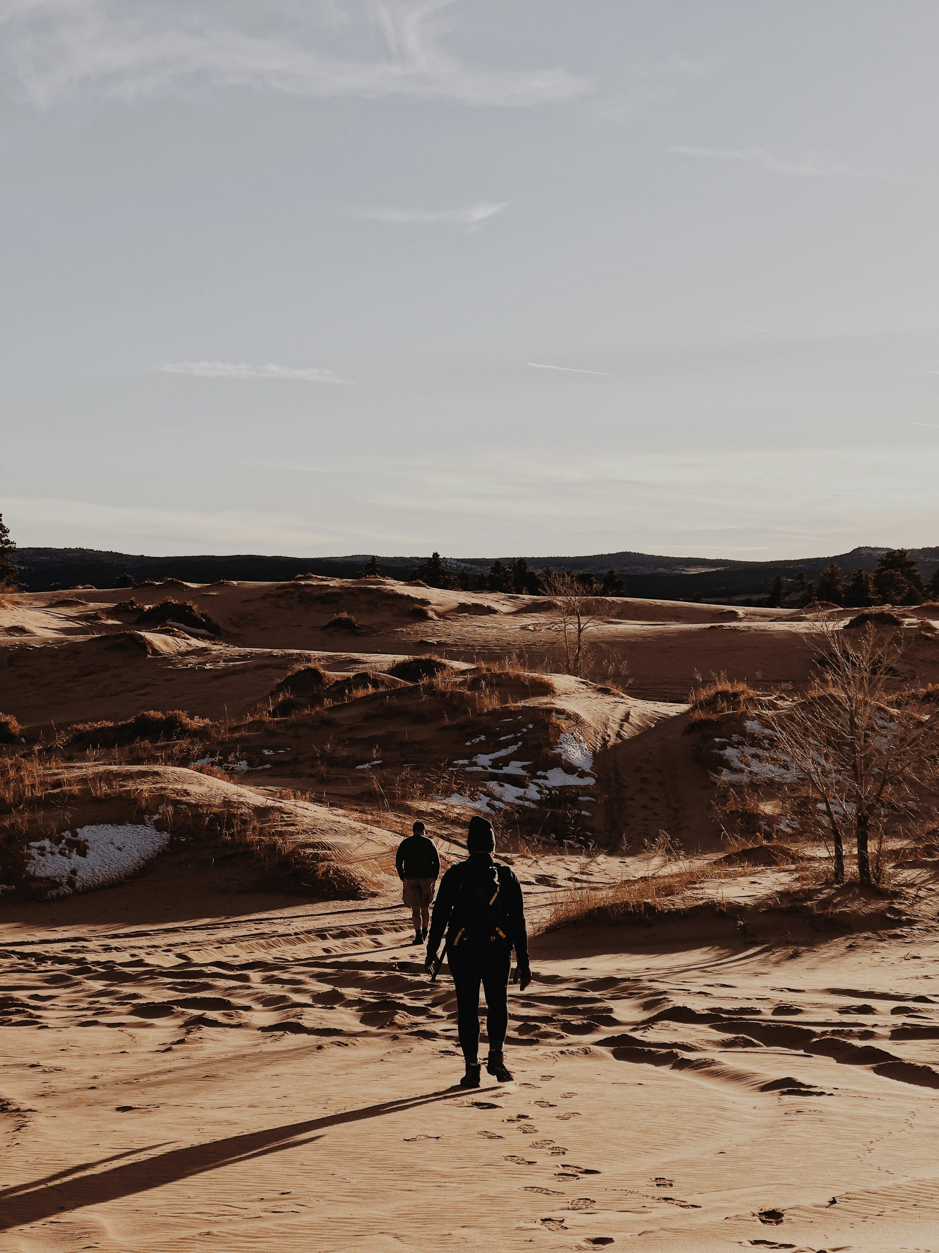 person in black jacket walking on brown sand during daytime